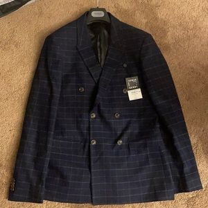 Top Man plaid, double breasted, navy blazer